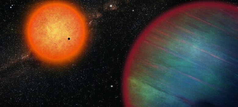 Sistem WASP-132 berisi Hot Jupiter (di latar depan), super-E bagian dalam