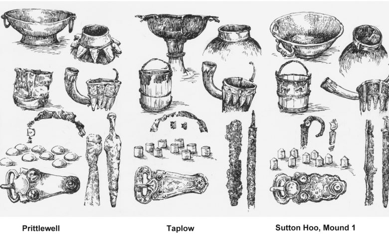 Gambar artefak hitam-putih yang ditemukan di kuburan Inggris awal