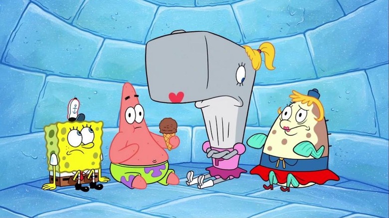 SpongeBob, Patrick, Pearl, dan Mrs. Puff masuk freezer di episode SpongeBob SquarePants Kwarantined Krab