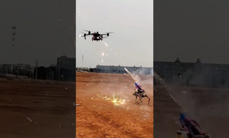 Terkejut! Perang masa depan akan datang, unitree robot dog vs pesawat pesawat terbang. #unitree #drone #robotics - youtube