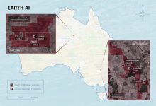 Peta menunjukkan di mana penemuan Earth AI berada di Australia.