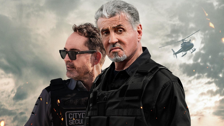 Jason Patric sebagai James Brody dan Sylvester Stallone sebagai Rook di Poster Art for Armor