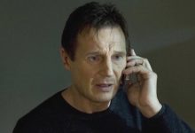 Liam Neeson membuat panggilan telepon yang mengancam sebagai Bryan Mills di Take