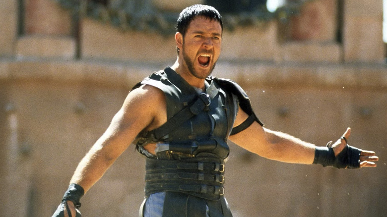 Maximus Russell Crowe berteriak di arena di Gladiator