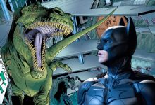 Batman di Batcave dengan T. Rex Statue dan Joker Card