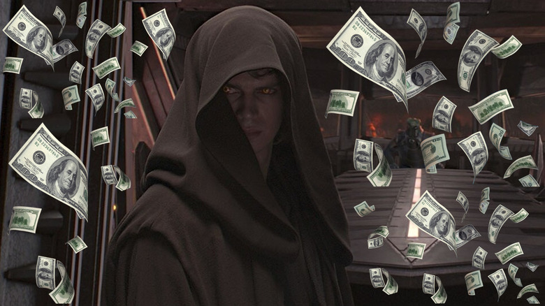 Hayden Christensen Anakin Skywalker yang berubah menjadi Darth Vader di Mustafar dikelilingi oleh uang di Star Wars: Revenge of the Sith