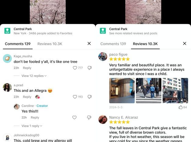 Tiktok mengambil peta Google dengan memunculkan ulasan di tab Komentar