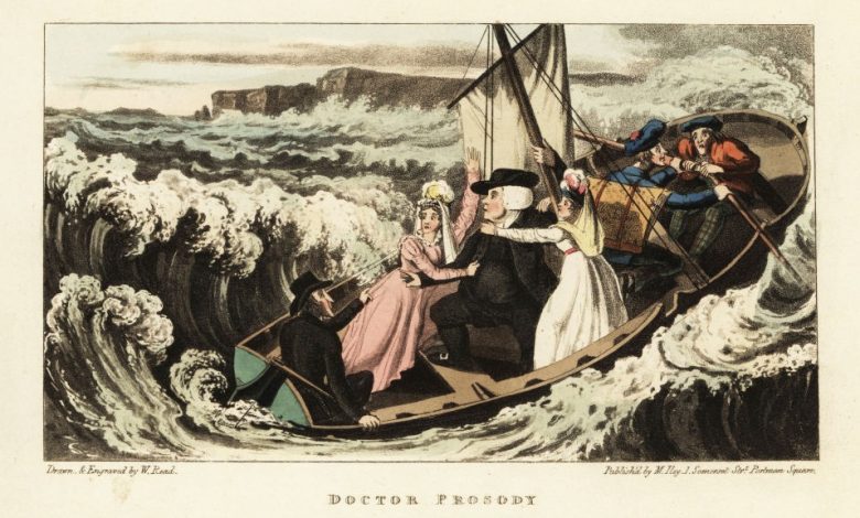 Sebuah ukiran dari tahun 1821 menunjukkan orang -orang di atas kapal di Teluk Corryvreckan.