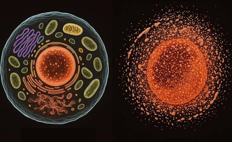 Sel dan sel yang sehat yang dipengaruhi oleh nekrosis