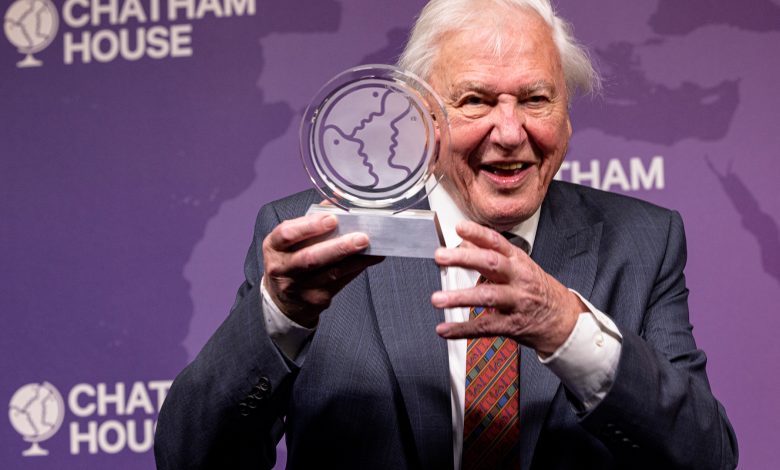 Sir David Attenborough menerima penghargaan Centenary Lifetime Chatham House di sebuah acara pada 13 Oktober 2021 di London, Inggris.