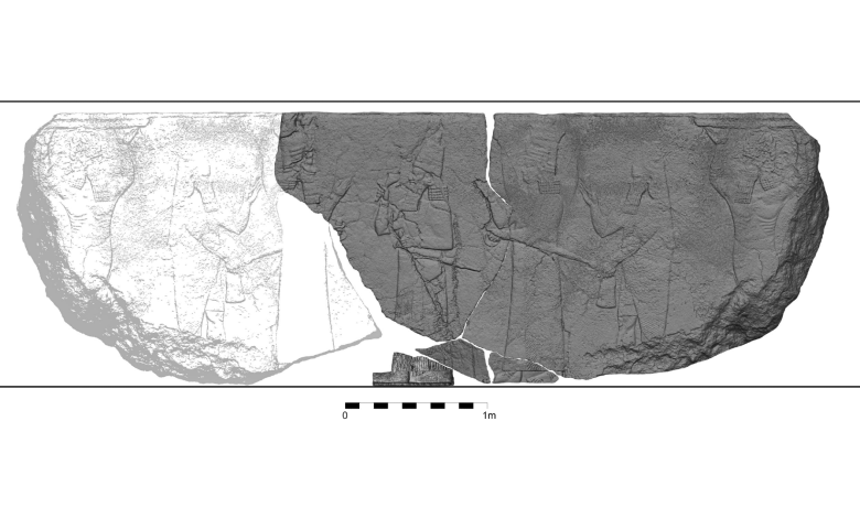 Model 3D dari bantuan ashurbanipal yang menunjukkan raja dan dewa