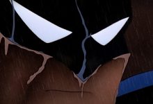 Closeup menunjukkan mata Batman di belakang cowl -nya di Batman: The Animated Series