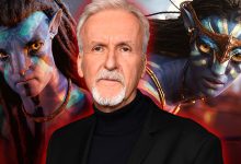 James Cameron di tengah dua protagonis avatar -nya, Jake Sully (Sam Worthington) dan Neytiri (Zoe Saldana)