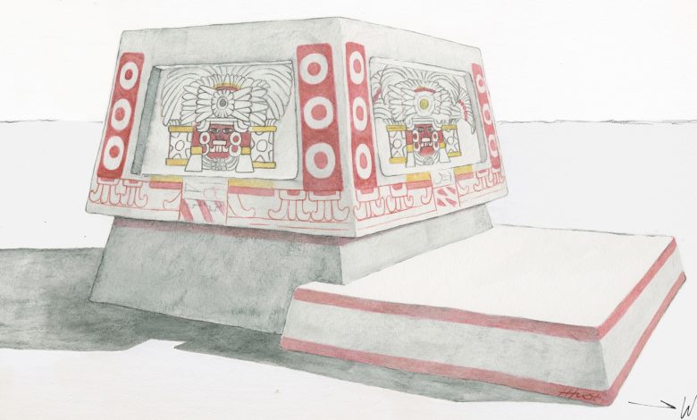 ilustrasi altar Maya yang dihiasi