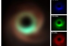 Gambar berawan dari lubang hitam dalam warna yang berbeda
