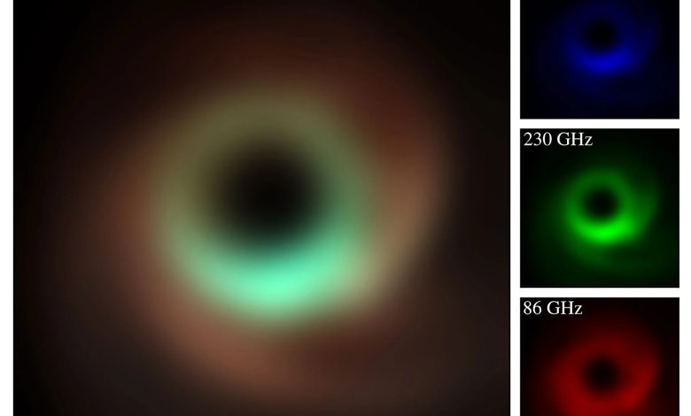 Gambar berawan dari lubang hitam dalam warna yang berbeda