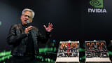 Jensen Huang, salah satu pendiri dan CEO Nvidia Corp, berbicara selama konferensi pers di Taipei pada 21 Mei 2025.