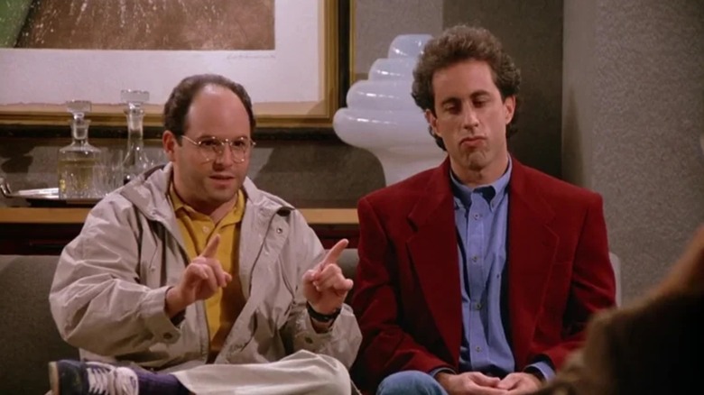 George Costanza dari Jason Alexander dan Jerry Jerry Seinfeld memohon kasus mereka kepada seseorang di Seinfeld