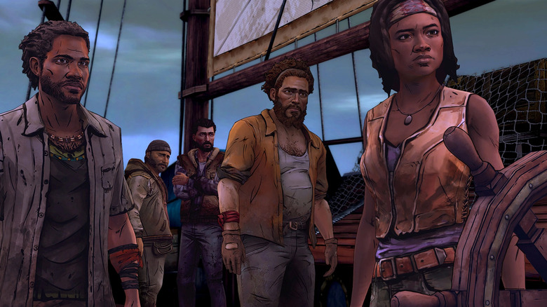 Michonne dengan sekelompok orang yang selamat di Telltale's The Walking Dead