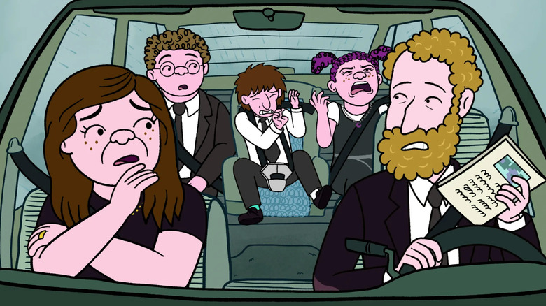 Naomi, Avi, Yoshi, Shira, dan Elliot duduk di mobil berteriak dan terengah -engah