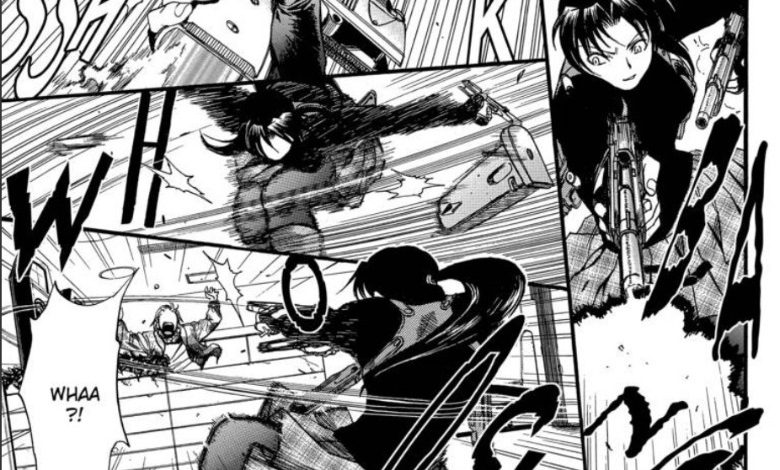 Black Lagoon Manga Revy menembakkan dan memuat ulang senjata