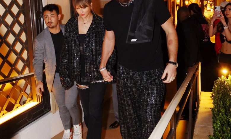 Taylor Swift dan Travis Kelce merayakan kemenangan Super Bowl Kansas Chiefs di XS Nightclub di Wynn Las Vegas